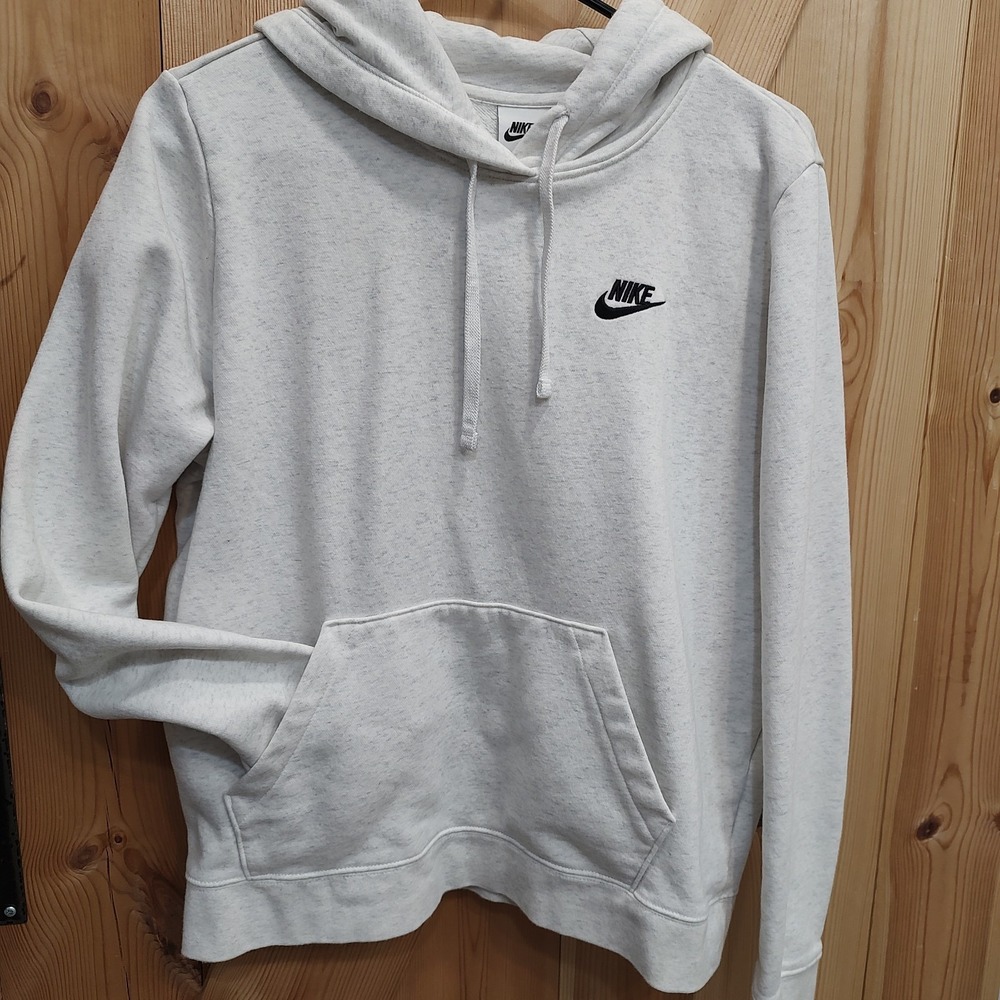 Nike Cream Hoodie Sweatshirt Embroidered Logo Kangaroo Pocket Sz Medium Women